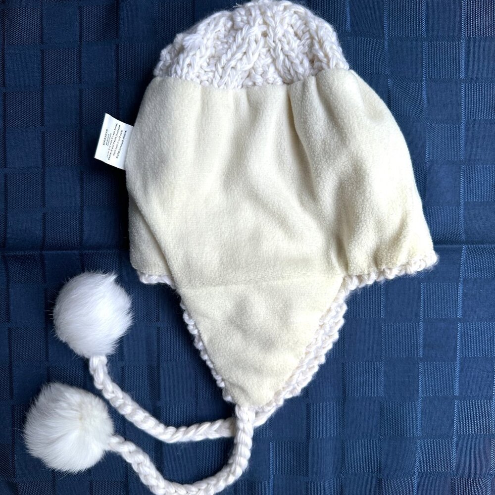 NEW - PLEAU Cable Knit Ivory Cream Logo signature Pom Hat - One size - Picture 6 of 8